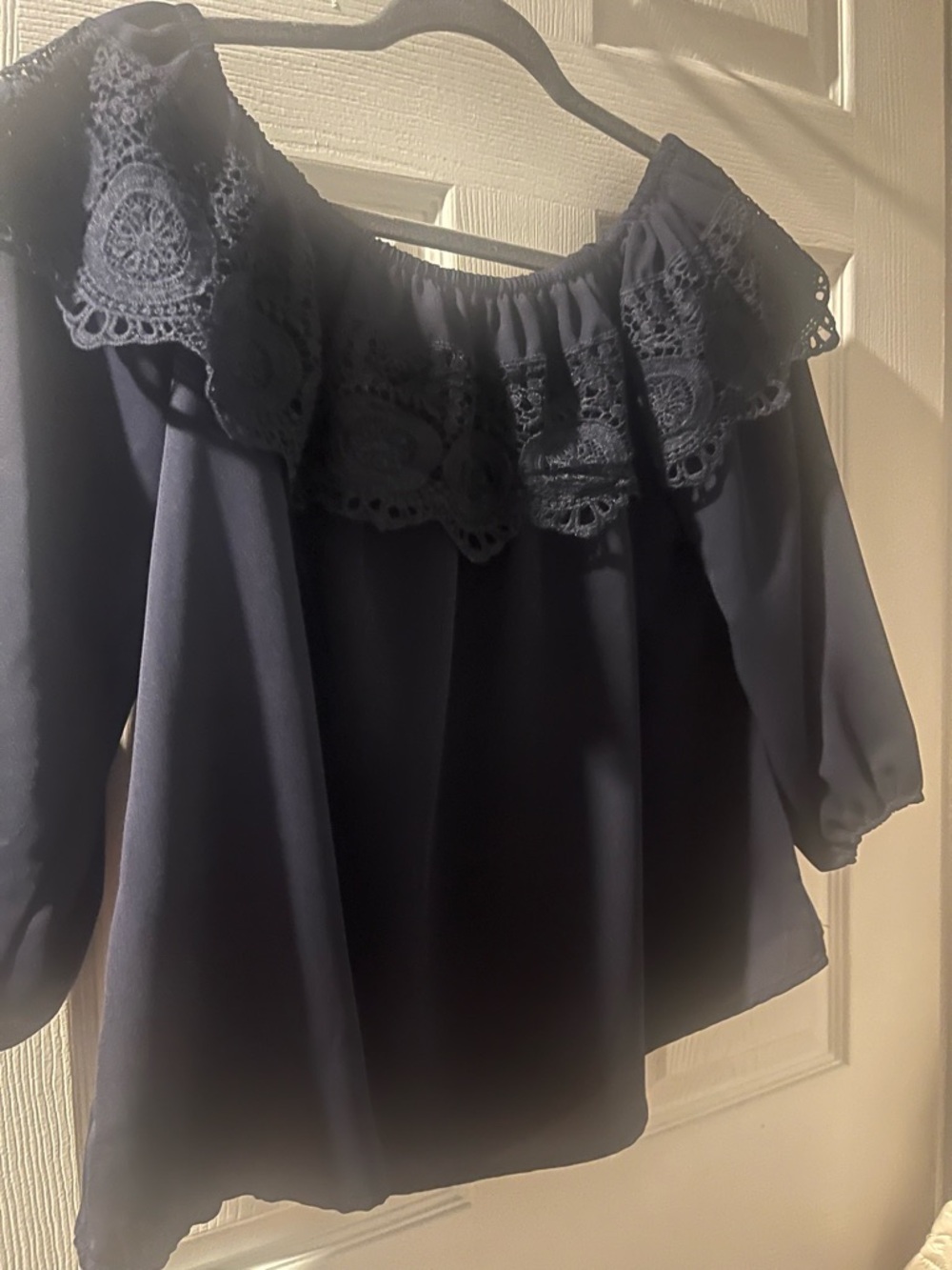 Embroidered Off-Shoulder Blouse in Navy